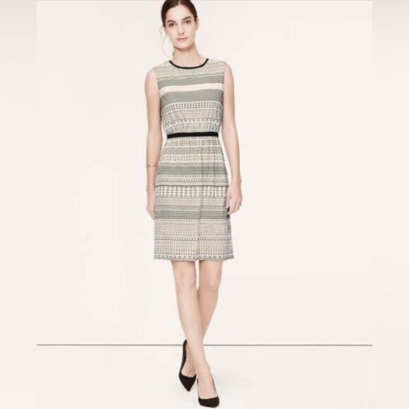 Ann Taylor Loft ivory and black geometric print dress size small - Picture 1 of 7